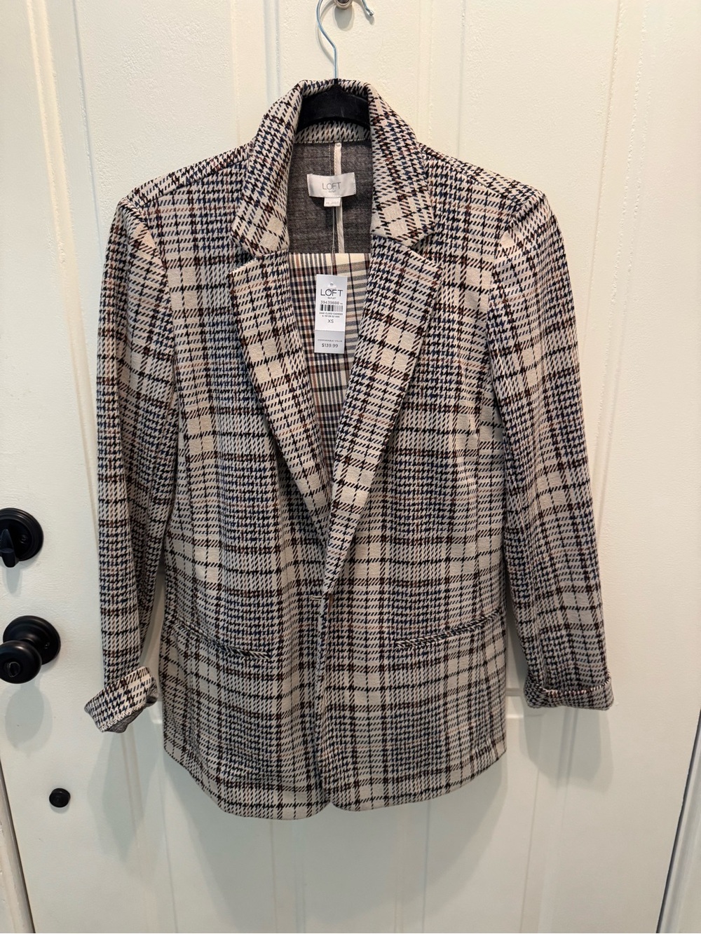 LOFT Plaid Blazer Jacket in Black and Cream and Matching Pants